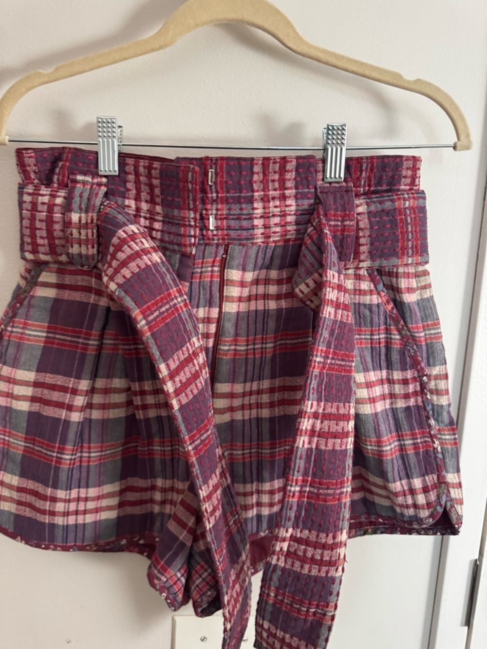 SEZANE Island Shorts - Size 38 / US 6 (Pink Red New Jersey Check) - Picture 4 of 8